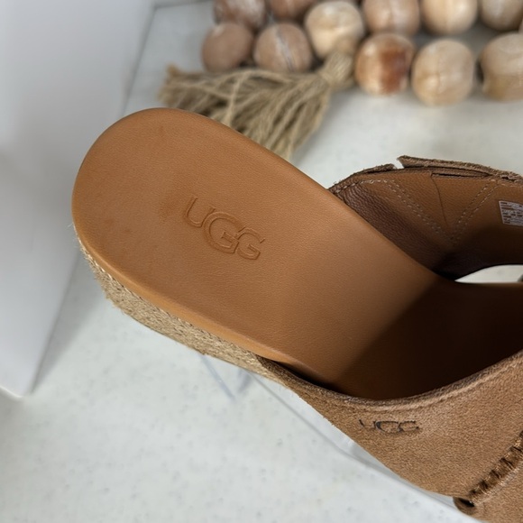 UGG Taia Wedge Slide Sandals - Suede (For Women) Chestnut Sz 8 - Picture 5 of 13